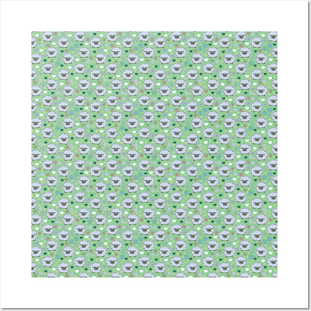 Spring Sheep Green Pattern Wall Art by saradaboru